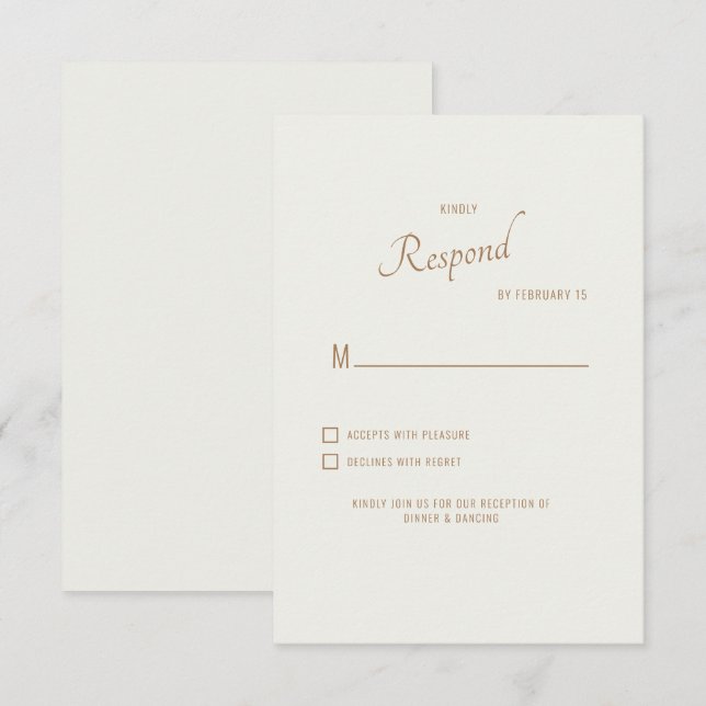 Fuente Moderna Crema Tarjeta de Respuesta de Boda (Anverso / Reverso)