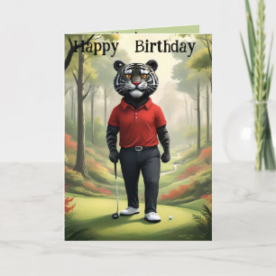 Fuente: Un tigre jugando golf, tarjeta de cumpleañ