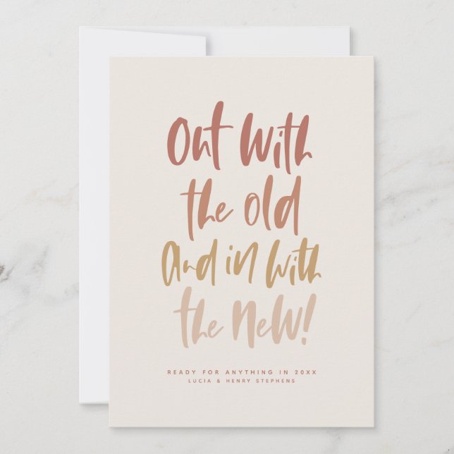 Fuera con la vieja y feliz tarjeta del año nuevo (Anverso)