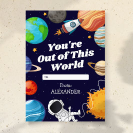 Fuera de este espacio mundial niños tarjeta de San
