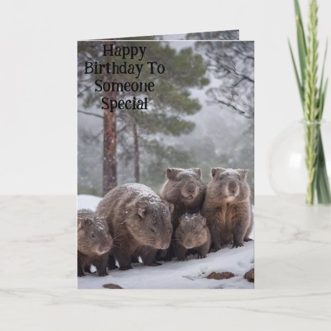 Fuera En El Frío: Tarjeta De Cumpleaños De Wombat (Anverso)