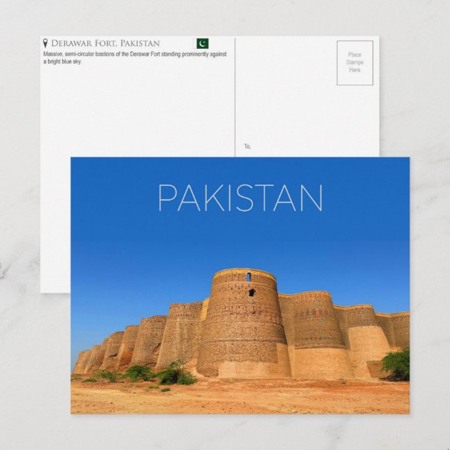 Fuerte Derawar, postal de viaje por Pakistán (Anverso / Reverso)