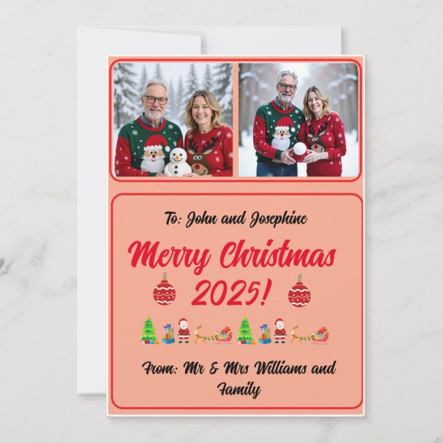 Fully Customisable 2 Photo Traditional Xmas Card (Anverso)