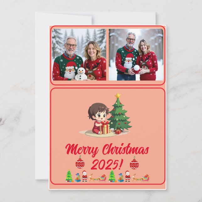 Fully Customisable 2 Photo Traditional Xmas Card (Anverso)