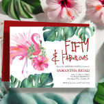 Fun 50.ª invitación de cumpleaños Flamingo tropica<br><div class="desc">Haz que tu celebración de hitos sea inolvidable con estas invitaciones de 50 años, diseñadas para una fiesta de 50 cumpleaños divertida, única y estética. Con una coloración acuática vibrante de color rosa flamingo y un frondoso follaje tropical, este diseño es perfecto para un fiesta de luau hawaiano o para...</div>