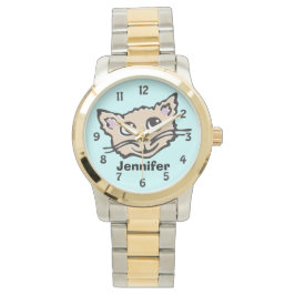 Fun aqua chicas gato gatito nombre gráfico reloj d