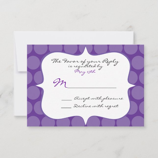 Fun Big Purple Polka Dots Wedding Tarjeta de respu (Anverso)