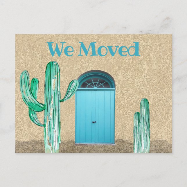 Fun Blue Doors Cactus We Moved Invitación (Anverso)