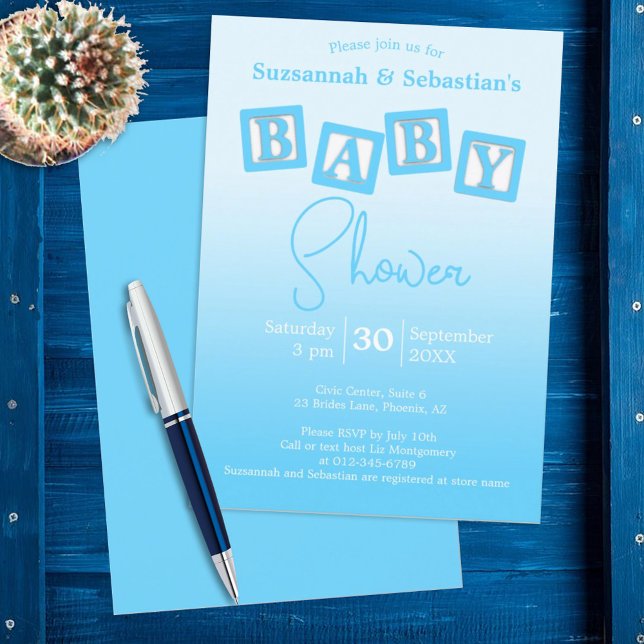 Fun Blue Ombre BABY Boy Bloquea Invitación De Duch (Subido por el creador)