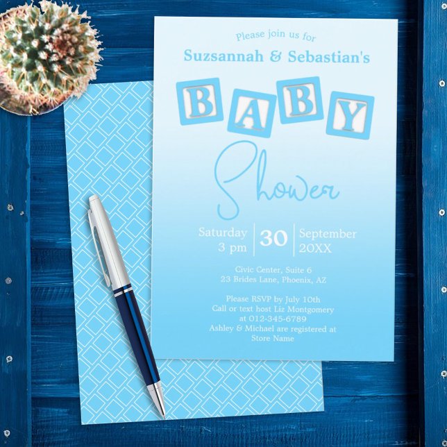 Fun Blue Ombre BABY Boy Bloquea Invitación De Duch (Subido por el creador)
