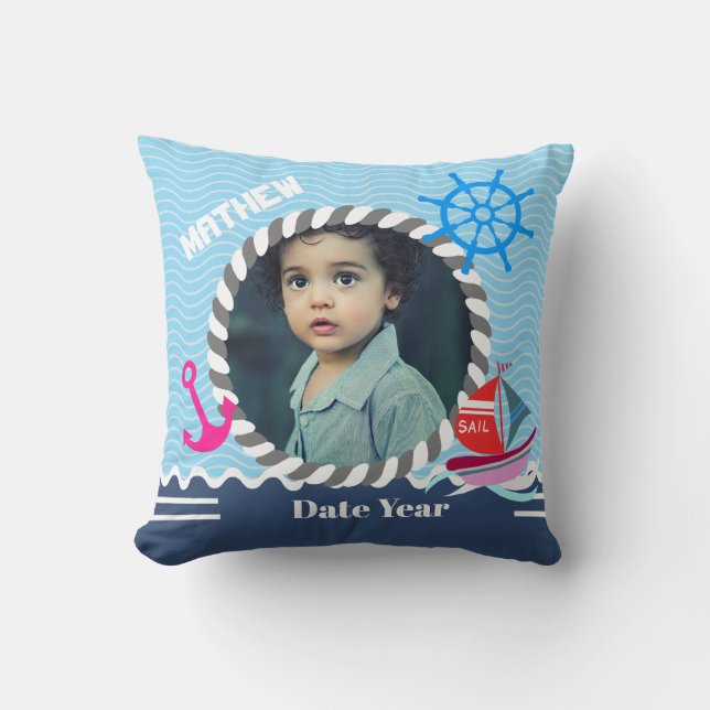 Fun Boats Blue Navy Photo Cojín decorativo (Anverso)