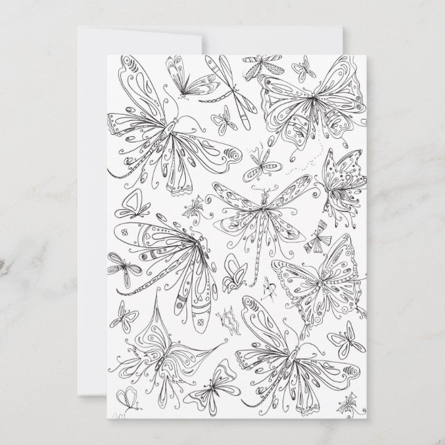 Fun Butterfly Dragonfly Whimsical Colorido Card (Anverso)