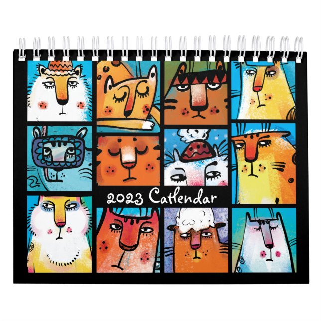 Fun Colorful 2023 Calendario de gatos ilustrado (Tapa)