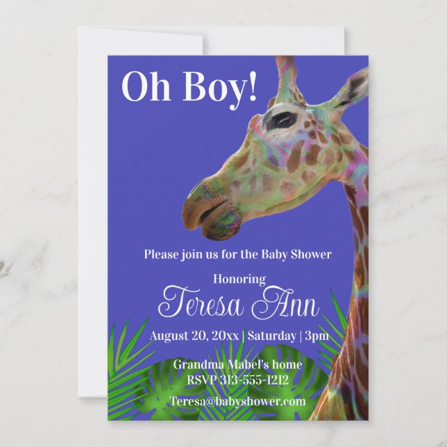 Fun colorido Giraffe baby ducha Invitación (Anverso)