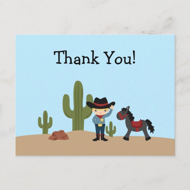 Fun cowboy western boy gracias postal (Anverso)