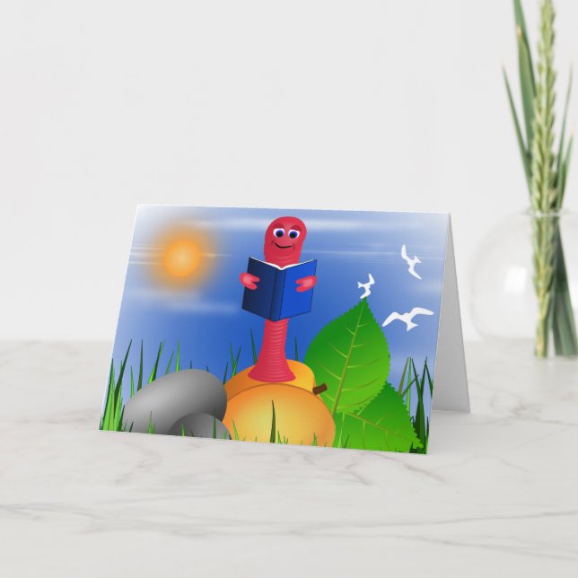 Fun Cute Bookworm Book Worm Tarjeta de saludo (Anverso)