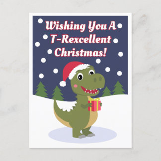 Fun Cute T-rex Navidades Tarjeta de correo de feli