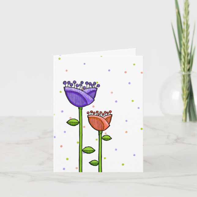 Fun Doodle Flores moradas naranjas púrpura Tarjeta (Anverso)