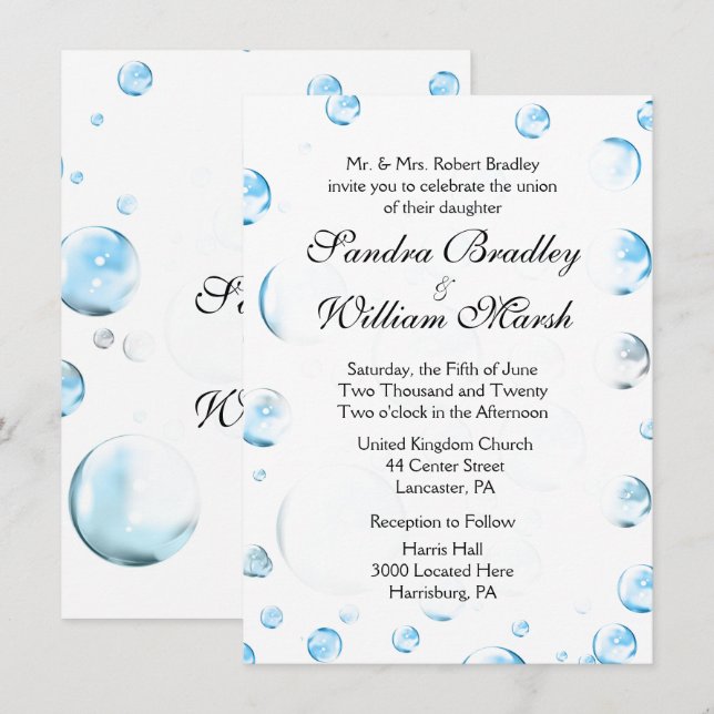 Fun Fantasy Bubbles Invitación a la boda (Anverso / Reverso)