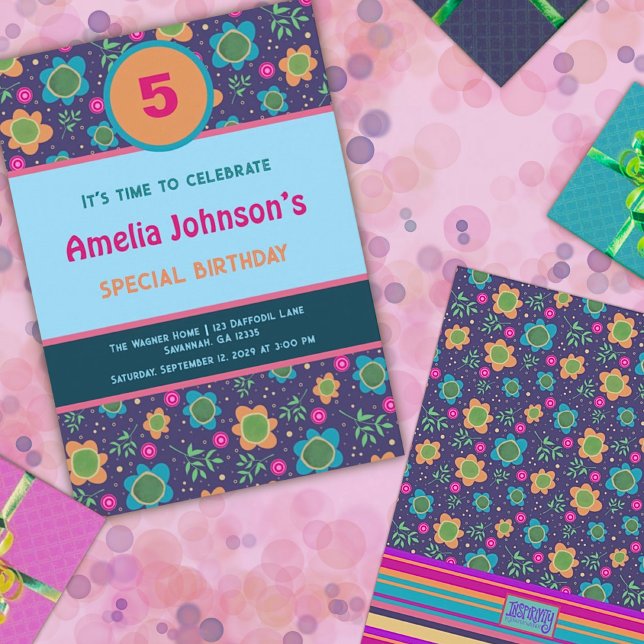 Fun Floral Personalizada Edad Invitación de cumple (Subido por el creador)