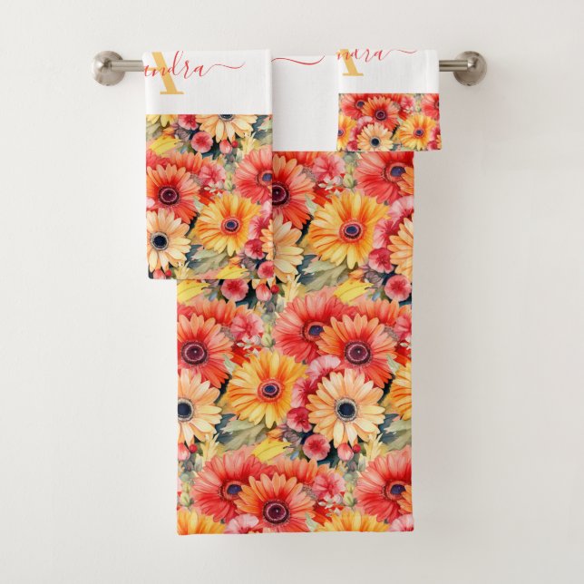 Fun Gerbera Daisies Floral Towel Set (In situ)