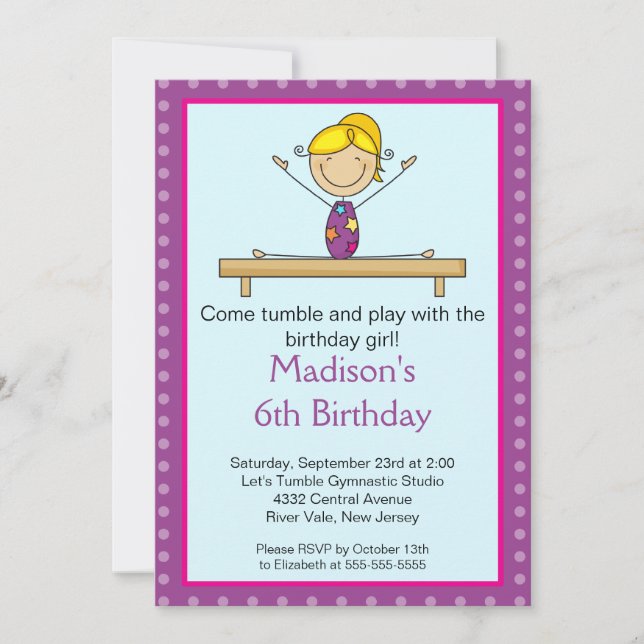 Fun Gimnasia Niños Invitación a fiesta de cumpleañ (Anverso)