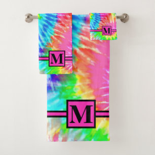 Fun Girly Rosa Arcoiris Retro Tye Monogramado