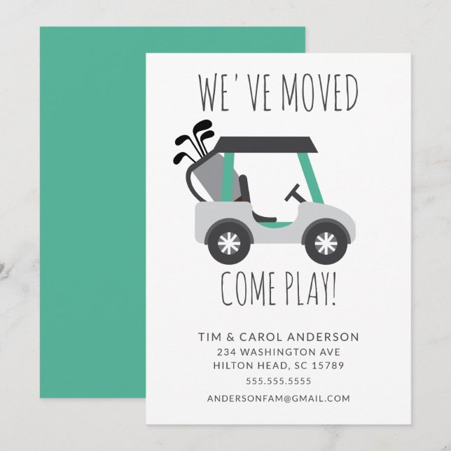 Fun Golf Cart Moving Invitación Card (Anverso / Reverso)