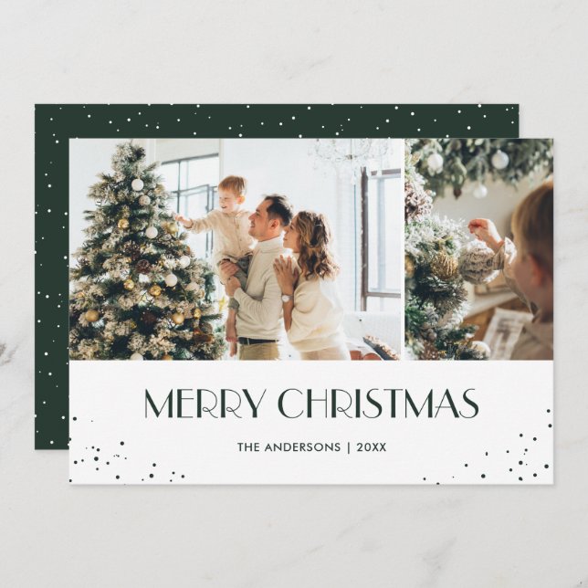 Fun Green Snow Foto Feliz Navidad (Anverso / Reverso)