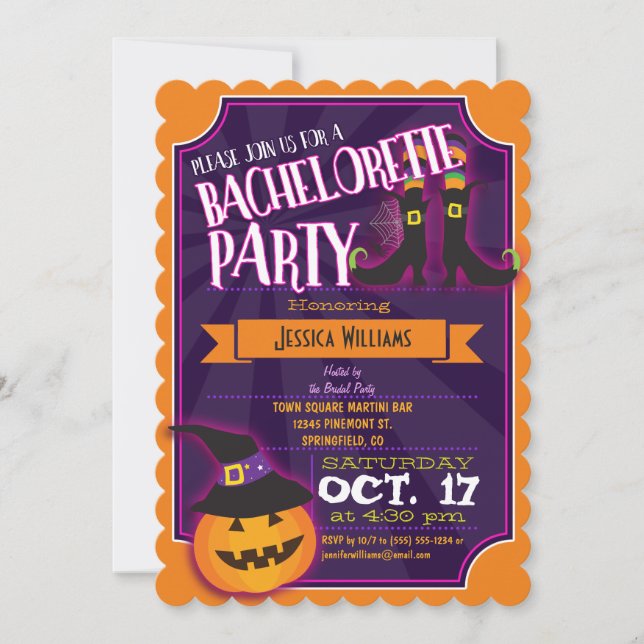 Fun Halloween Bachelorette Party Invitación (Anverso)