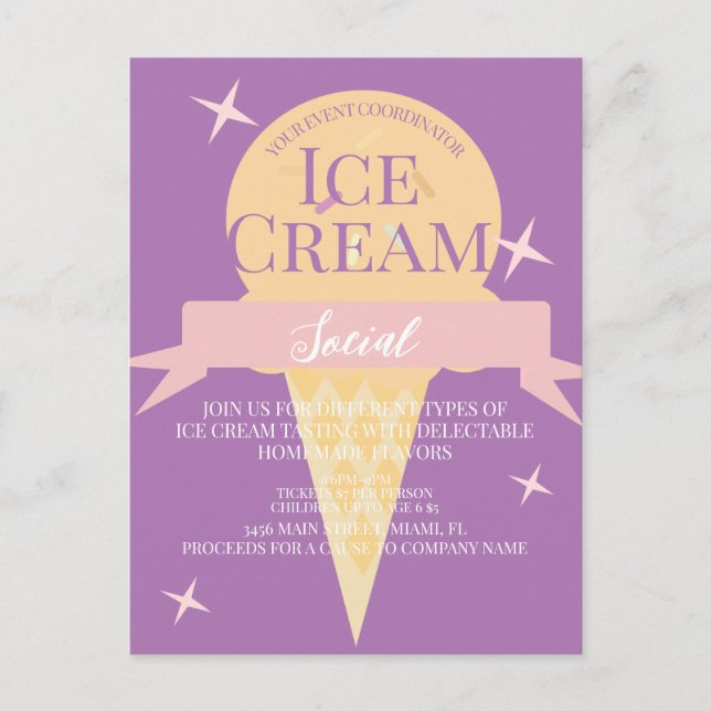 Fun Ice Cream Social Flyer Invitación al Purple (Anverso)
