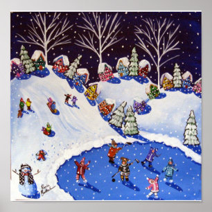 Fun invierno, patinadores de hielo, niños y arte p