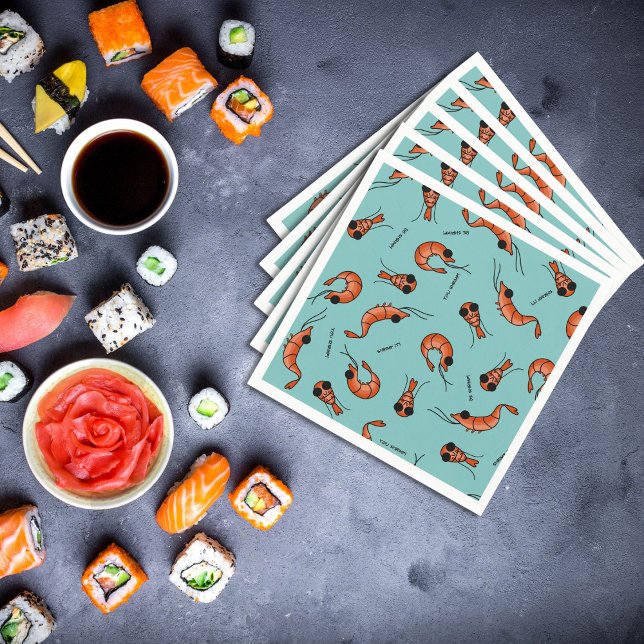 Fun kawaii camarón marisco cocktail servilleta (fun shrimp napkins for a sushi party)