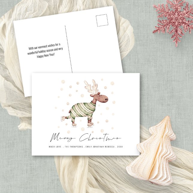 Fun lindo reno patinador Feliz Navidad (Convenient postcard alternative)