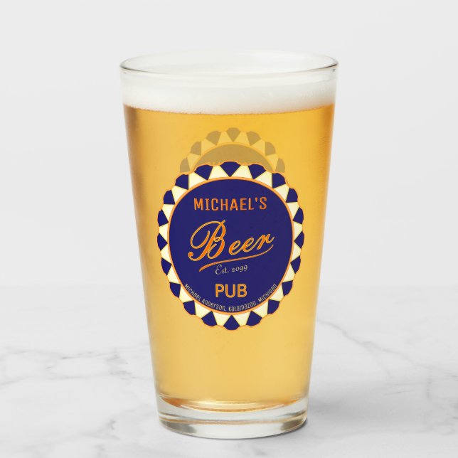 Fun Man Cave Beer Botella Cap Pint Beer Glass (Anverso (lleno))