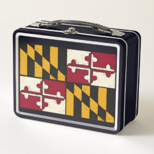 Fun Maryland Flag Retro Caja de almuerzo Metalizad