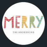 Fun Merry Personalizado Holiday Pegatina o etiquet<br><div class="desc">Nuestros pegatinas modernos y personalizados de moda pueden ser usados como sellos para sobres,  etiquetas de regalo,  pegatinas de favores,  etiquetas de artículos y más. Las posibilidades son infinitas,  así que adelante y úsalos creativamente. Disponible en otros colores. También se ofrecen colores personalizados bajo petición.</div>