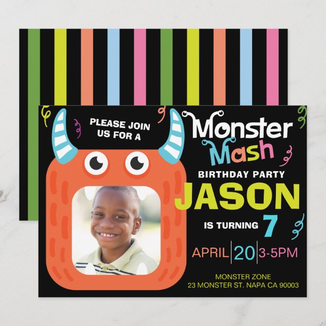 Fun Monster Mash Photo Birthday Party Invitación (Anverso / Reverso)