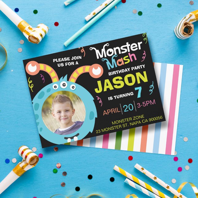 Fun Monster Mash Photo Birthday Party Invitación (Fun Monster Mash Photo Birthday Party Invitation)
