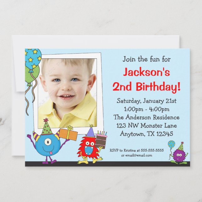 Fun Monsters Photo Birthday Party Invitaciones (Anverso)