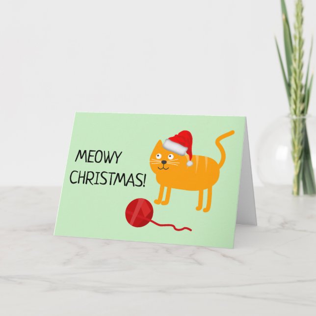 Fun Naranja Cat Meowy Navidades Tarjeta de Saludo (Anverso)