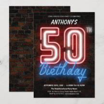 Fun Neon Retro 50. Invitación a la fiesta de cumpl