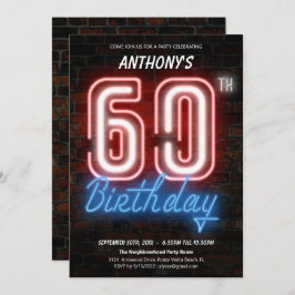 Fun Neon Retro 60. Invitación a la fiesta de cumpl