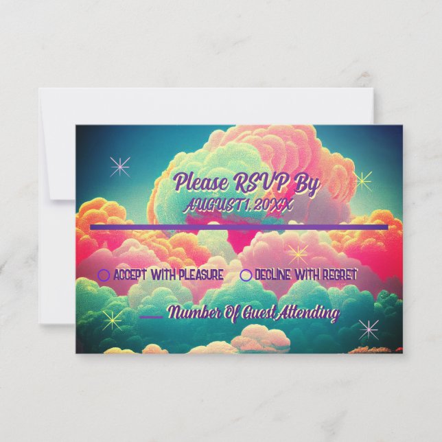 Fun Pastel Cotton Candy Clouds Wedding RSVP (Anverso)