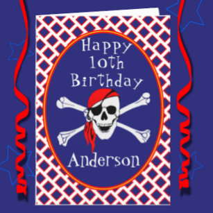 Fun Pirate Age Específico tarjeta de cumpleaños fe
