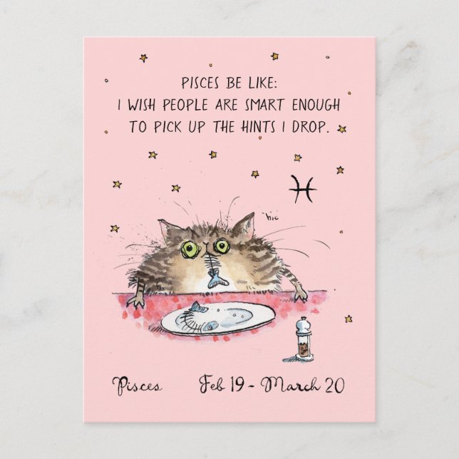 Fun Piscis postal Zodiac Cat Star tarjeta postal (Anverso)