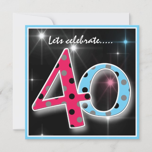 Fun Polka Dot 40a. Invitación a fiesta de cumpleañ (Anverso)