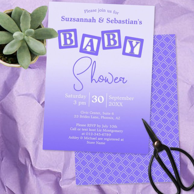 Fun Purple Ombre BABY Blocks Invitación a la ducha (Subido por el creador)