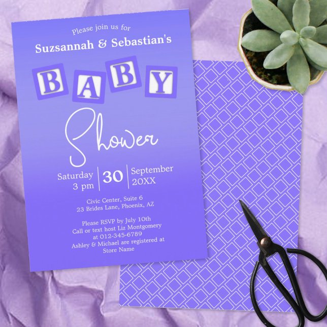 Fun Purple Ombre BABY Blocks Invitación a la ducha (Subido por el creador)