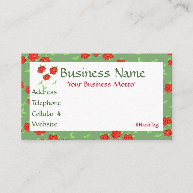 Fun Red Flowers Designer - Tarjeta de presentación (Anverso)